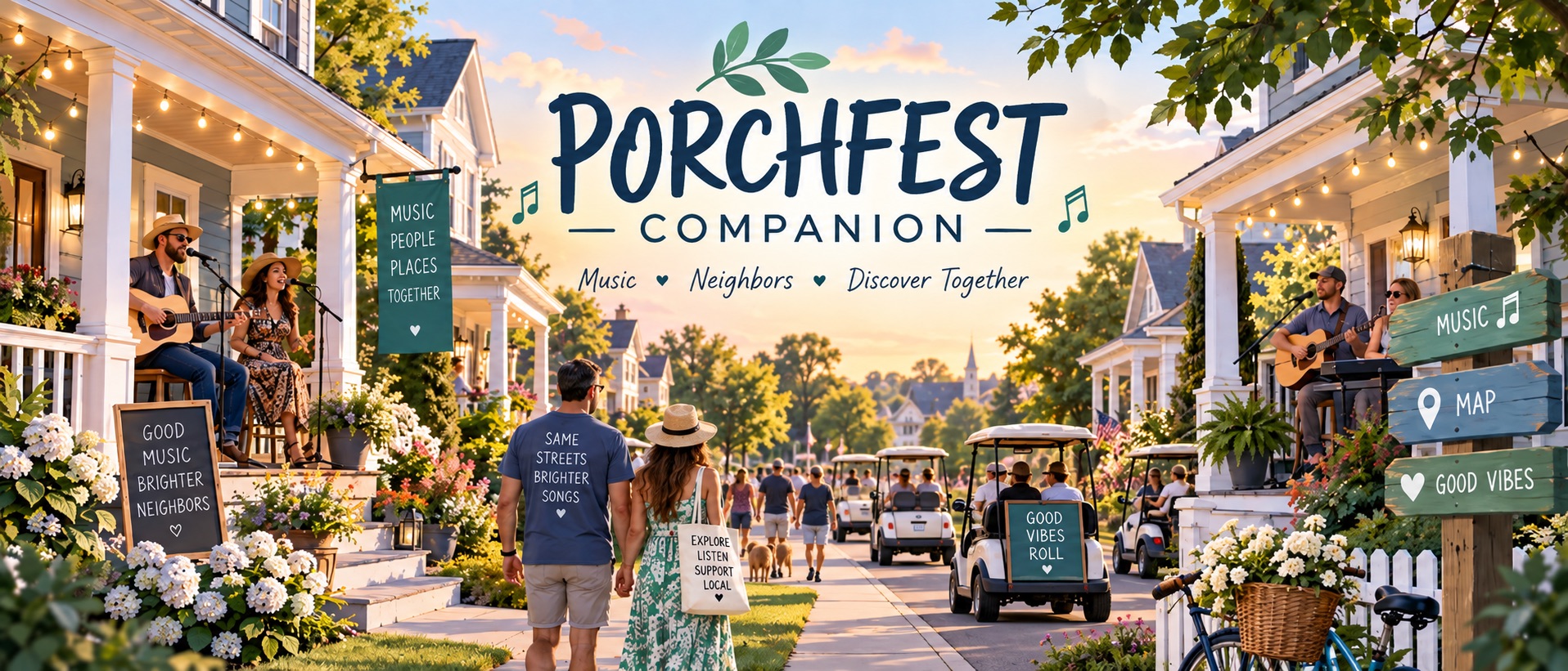 Porchfest Companion — music, neighbors, discover together